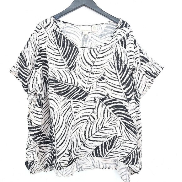 Cynthia Rowley Black Off White Linen Short Sleeve Hi-Low Flowy Top Sz 3X Women - Picture 1 of 5